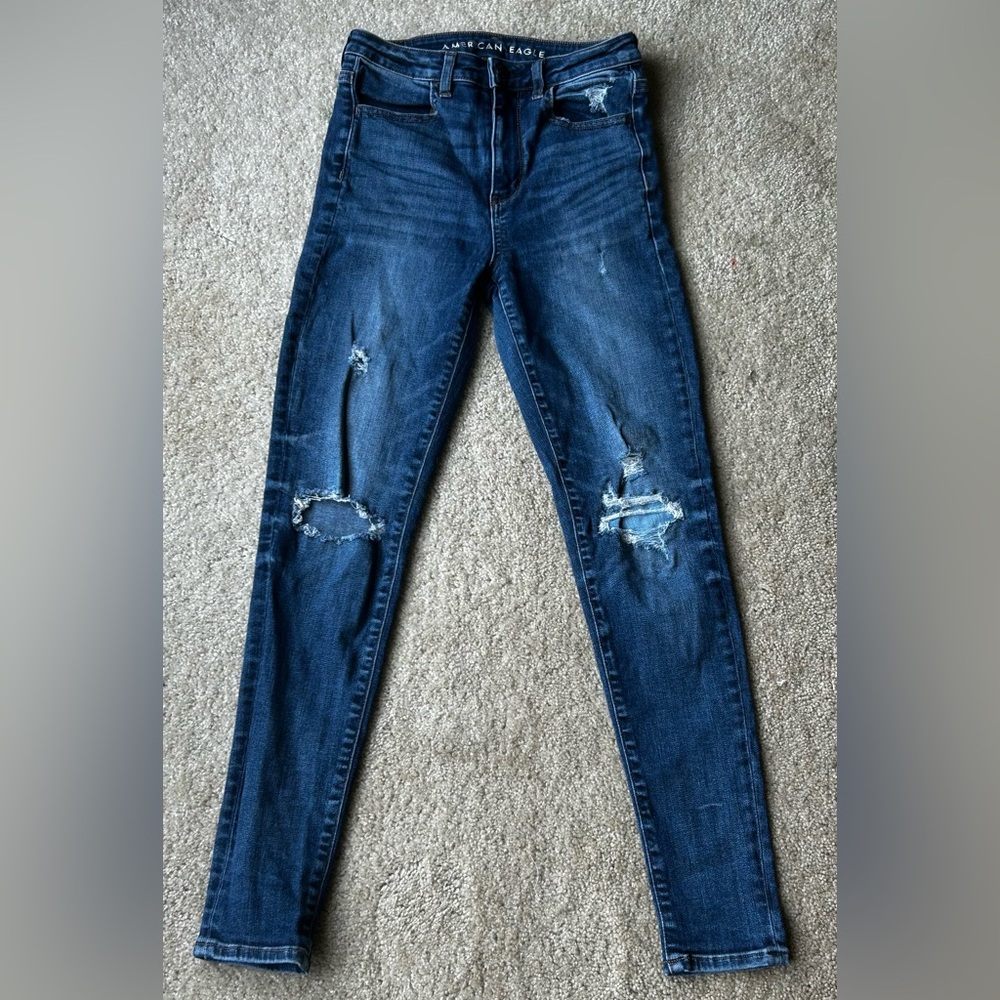 American Eagle Outfitters Dark Blue Distressed Skinny Jeans